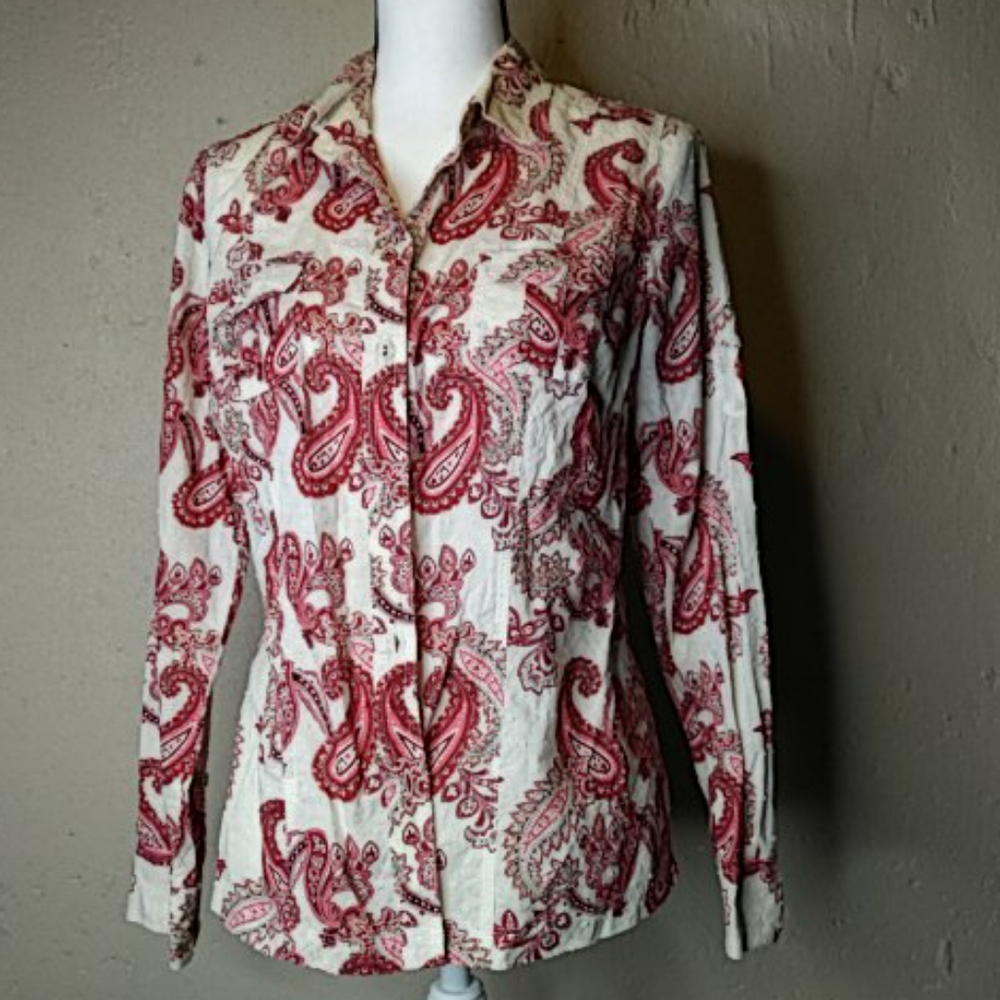 Style & Co. Paisley Print Gold Lame Thread Sz 10
